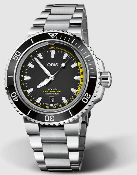 Review Oris Aquis Depth Gauge Automatic Black Dial Stainless Steel Men's Watch Replica 01 733 7755 4154-Set MB
